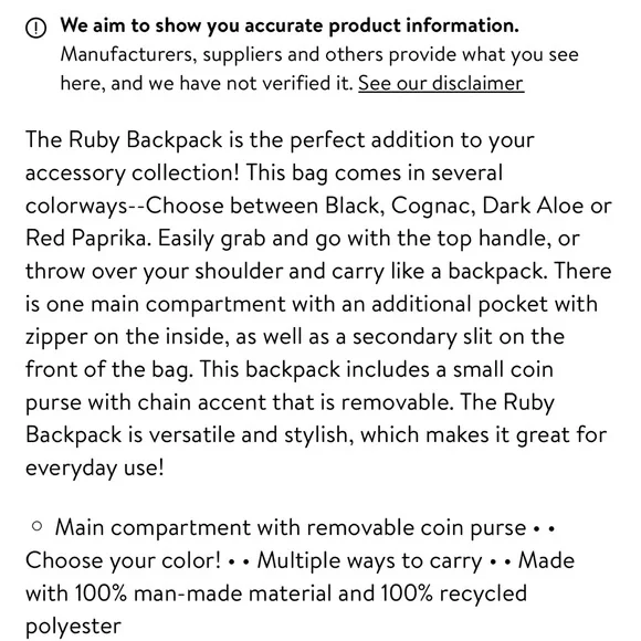 NWT Time And Tru Ruby Backpack Color Cognac With Small Coin Bag - Picture 9 of 10